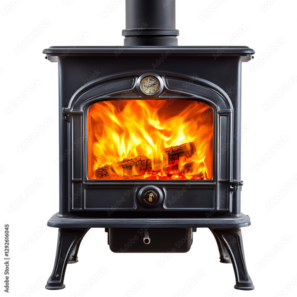A Strong Gusty Flame from a Wood Burning Stove Isolated on Transparent Background A Strong Gusty Flame from a Wood Burning Stove Isolated on Transparent Background