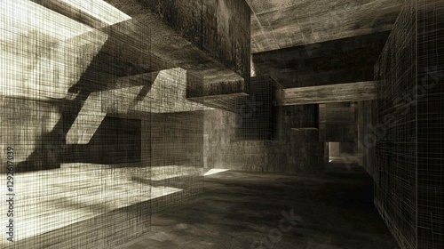 Wallpaper Mural Abstract industrial interior, concrete maze, shadows, architectural design, potential use for concept art, background Torontodigital.ca