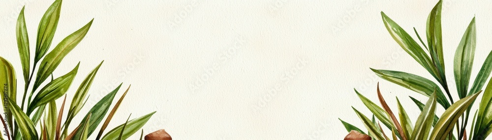 Obraz premium Botanical Foliage Arrangement with Lush Greenery and Neutral Backdrop Decorative Frame Element