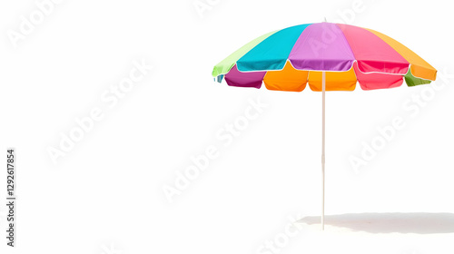 Colorful Beach Umbrella Standing Alone on White Background
