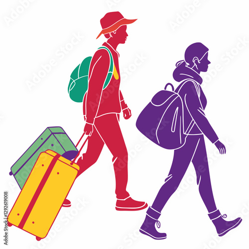 Travellers With Suitcase silhouette vector illustration