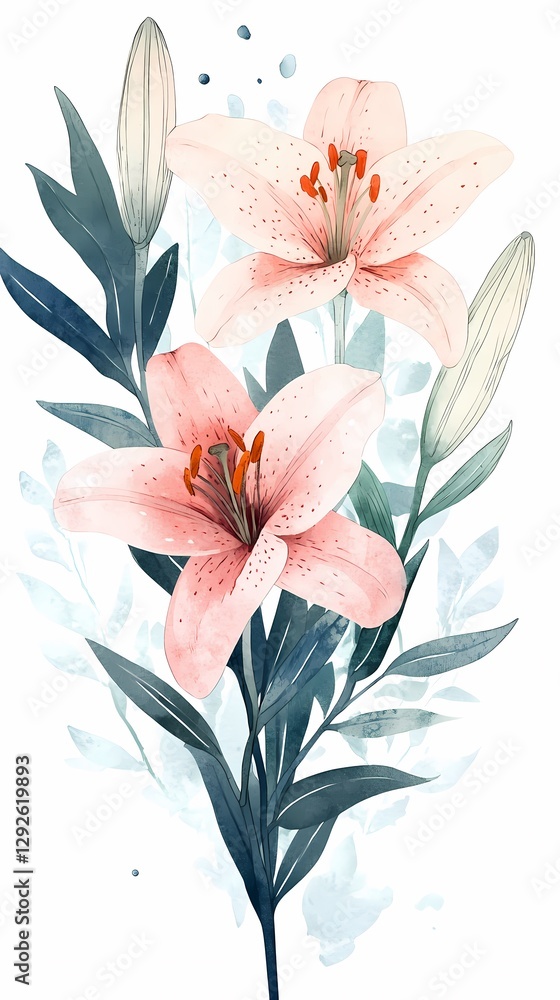Fototapeta premium Retro colorful lily pattern illustration poster background