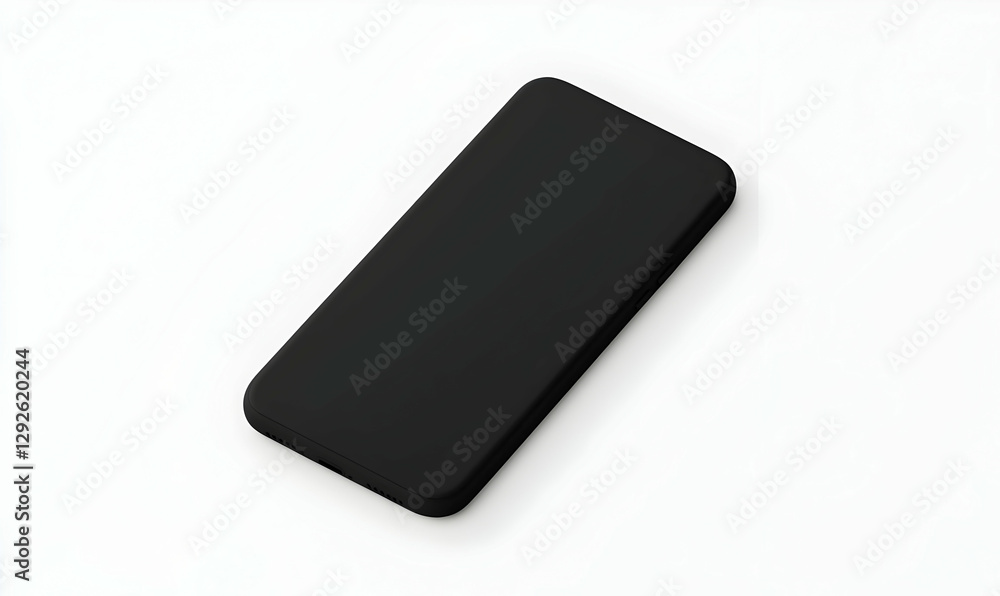 Minimalist Black Smartphone on White Surface in Modern Style Minimalist Black Smartphone on White Surface in Modern Style
