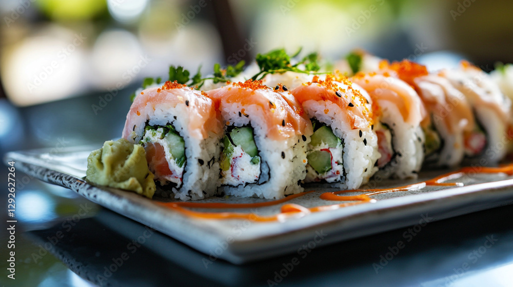 salmon sushi roll with cream cheese and avocado soy raw food rice fish meal asian plate salmon sushi roll with cream cheese and avocado soy raw food rice fish meal asian plate