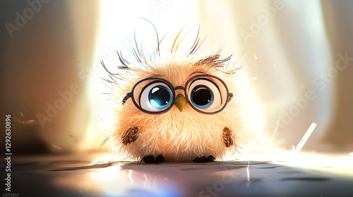 A cartoon owl with glasses is sitting on a table. generated using AI
