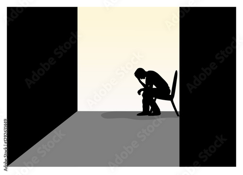 Sad man in the corner: depressed symptom with feeling alone all the time