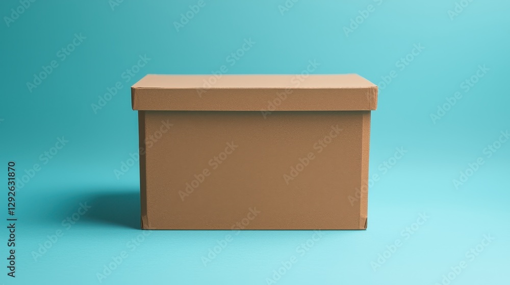 A simple brown cardboard box on a bright turquoise background. A simple brown cardboard box on a bright turquoise background.