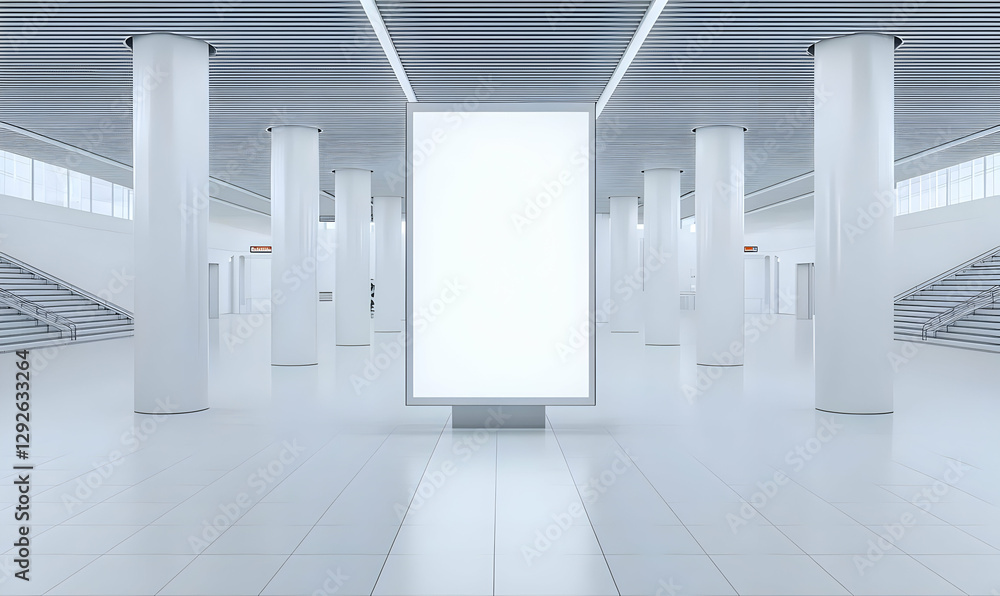 Fototapeta premium Modern Minimalist Empty Hallway with Blank Advertising Board