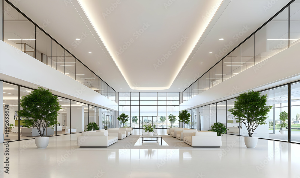 Fototapeta premium Modern Interior Design of Spacious Open Office Lobby Area