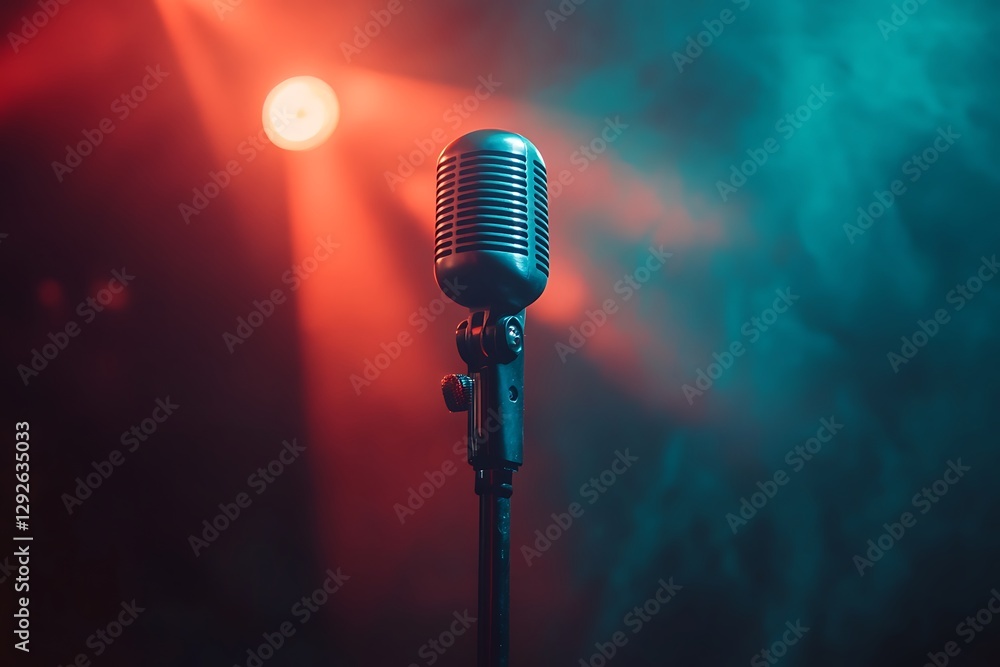 Obraz premium Retro microphone on stage lights