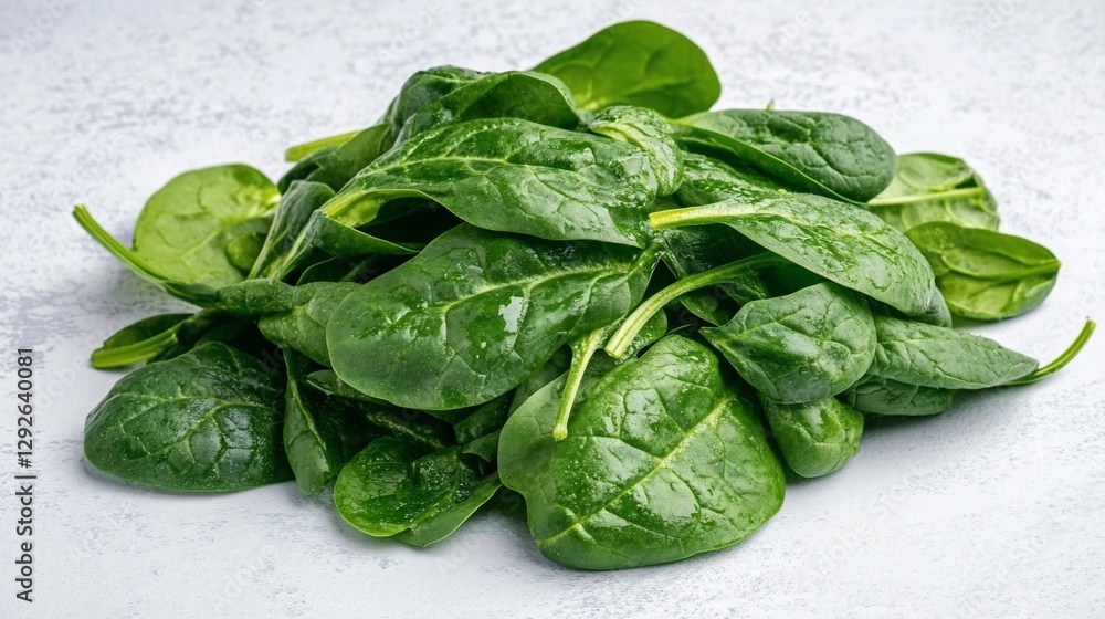 Fresh and Vibrant Spinach Leaves on a Textured Surface, Close-up Fresh and Vibrant Spinach Leaves on a Textured Surface, Close-up