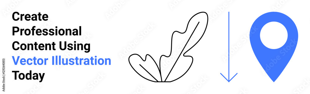 Black leaf outline paired with blue map pointer and vertical arrow indicating movement. Ideal for navigation, nature, travel, environment, simplicity, digital design, flat landing page banner Black leaf outline paired with blue map pointer and vertical arrow indicating movement. Ideal for navigation, nature, travel, environment, simplicity, digital design, flat landing page banner
