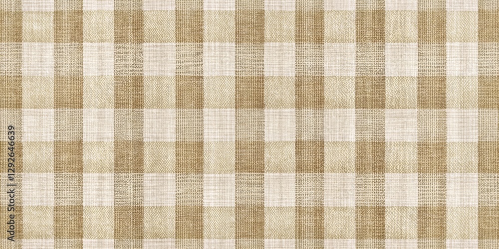 Distressed linen fabric with classic checkered pattern in neutral tones of beige and cream, evoking a timeless and sophisticated ambiance, woven pattern, classic check Distressed linen fabric with classic checkered pattern in neutral tones of beige and cream, evoking a timeless and sophisticated ambiance, woven pattern, classic check