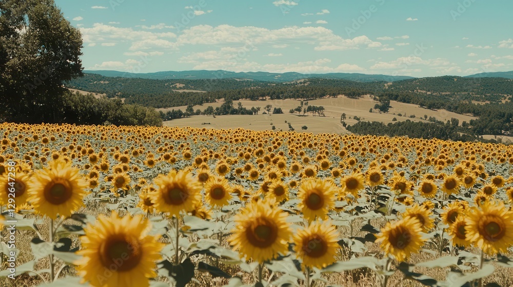 Obraz premium Sunflowers Field Summer Landscape Idyllic Rural Scenery