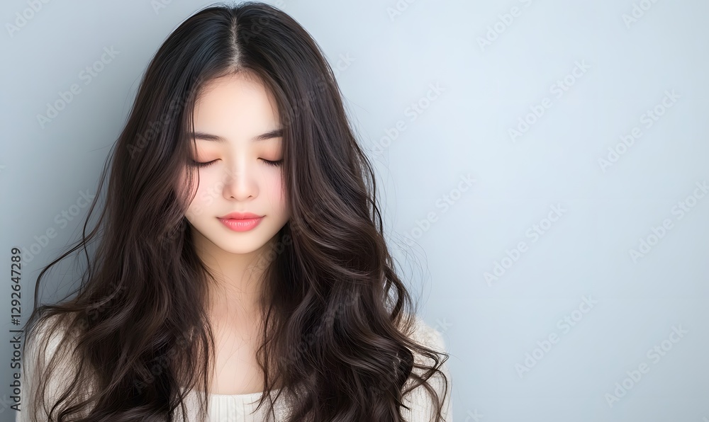 Beautiful Asian girl with soft and fluffy long hair, Generative AI Beautiful Asian girl with soft and fluffy long hair, Generative AI