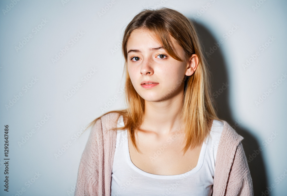 terrified teenage girl in overexposed light looking guilty and afraid after being caught terrified teenage girl in overexposed light looking guilty and afraid after being caught