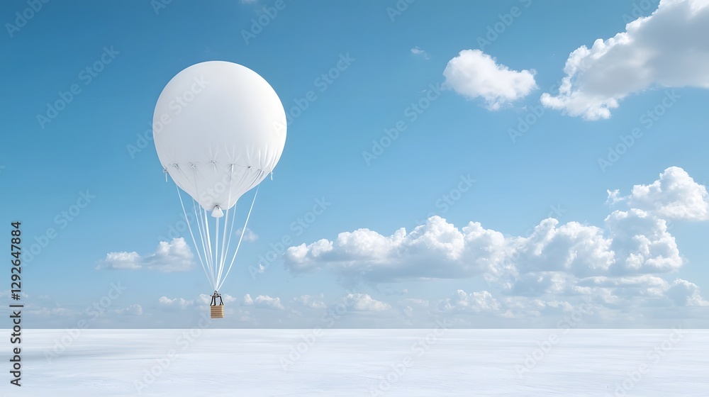 Fototapeta premium A captivating aerial scene showcasing a large inflated balloon envelope billowing and drifting gracefully through the serene azure skies with wispy clouds providing a picturesque backdrop
