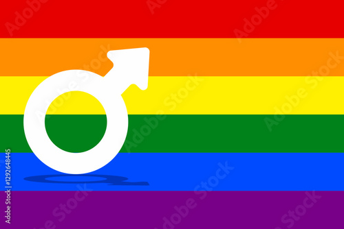 Pride Symbol A graphic representation of the rainbow flag, a globally recognized symbol of the LGBTQ+ community, superimposed with the symbol of a male