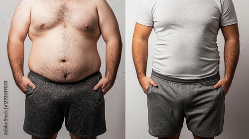 Before-and-After Transformation Image Showing Weight Loss Progress, Dieting