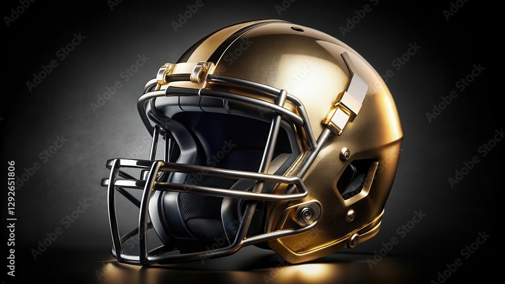 Fototapeta premium football helmet on black background with shiny golden details