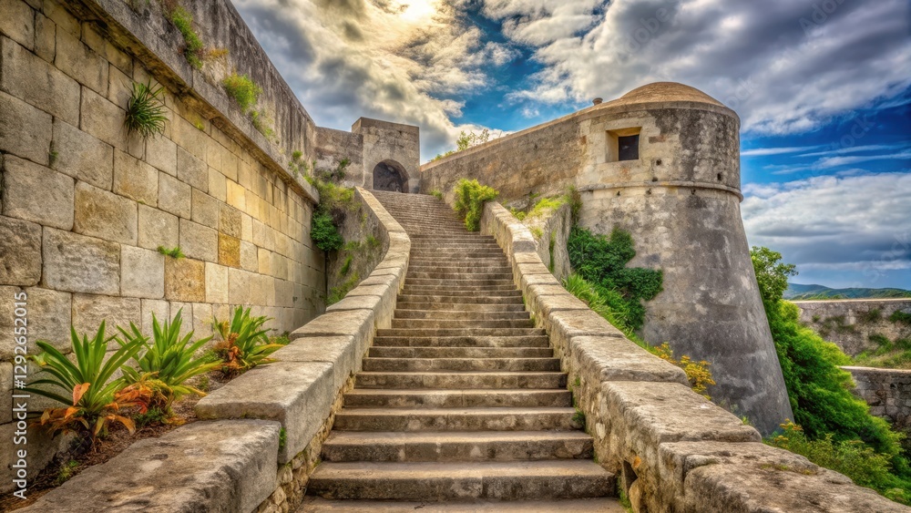 Stone Steps Leading Down into the Old Fortified Wall at Bonifacio Stone Steps Leading Down into the Old Fortified Wall at Bonifacio