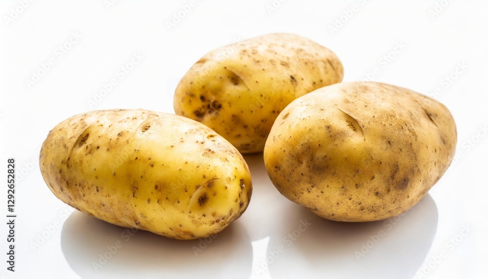Three Fresh Potatoes Isolated on White Background – Healthy Raw Food, Top View Three Fresh Potatoes Isolated on White Background – Healthy Raw Food, Top View