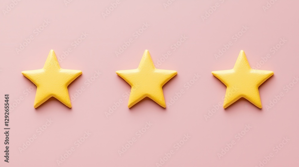 Obraz premium Three Bright Yellow Stars on Soft Pink Background for Creative Design and Decoration Purposes