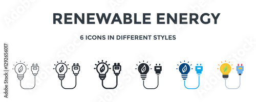 Renewable Energy Icon In Different Style Vector Illustration. Designed In Thin Line, Regular Line, Bold Line, Glyph, Color Fill, And Flat Style Can Be Used For Web