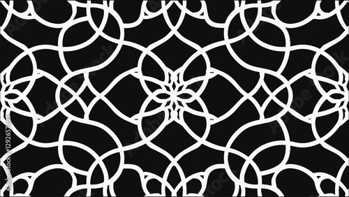 Elegant Arabic-Style Lattice with Geometric Flowers and Stars
