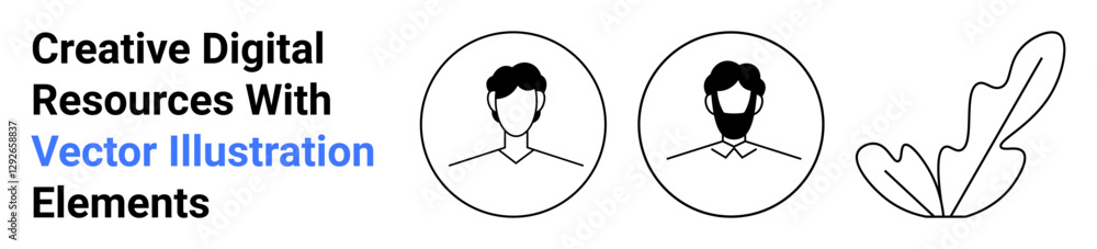 Two minimalistic human avatars inside circles alongside abstract botanical line art. Ideal for branding, personal projects, websites, social media, user profiles, digital content, flat landing page Two minimalistic human avatars inside circles alongside abstract botanical line art. Ideal for branding, personal projects, websites, social media, user profiles, digital content, flat landing page