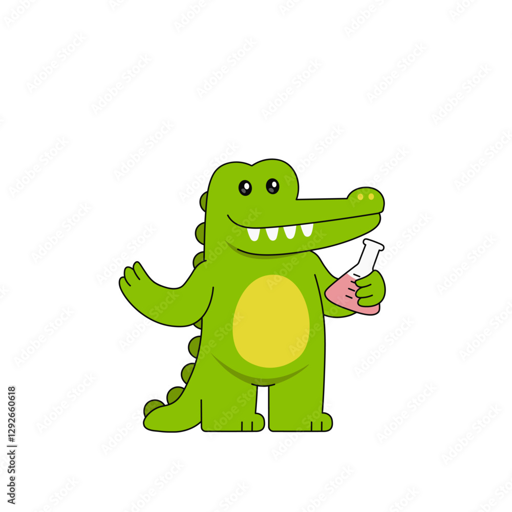 Obraz premium Animal Character Teaching 1 Crocodile Holding Beaker