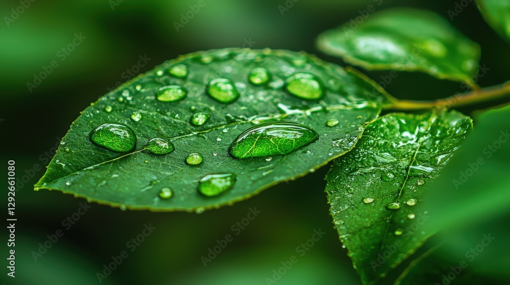 macro shot of dew drops on a green leaf macro shot of dew drops on a green leaf