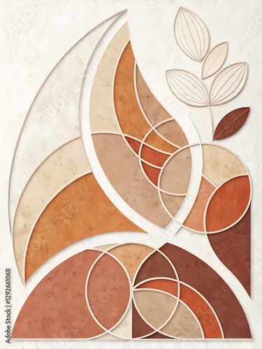 Beige and Terracotta Geometric Forms Layered with Organic Curves on a White Background ideal for boho-style branding, minimalist interior decor, digital art, and graphic design projects. photo