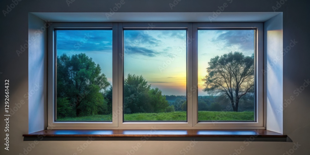 Fototapeta premium Darkened window with tinted film installation on wall for energy efficiency and ultraviolet protection, ultraviolet protection, energy efficiency