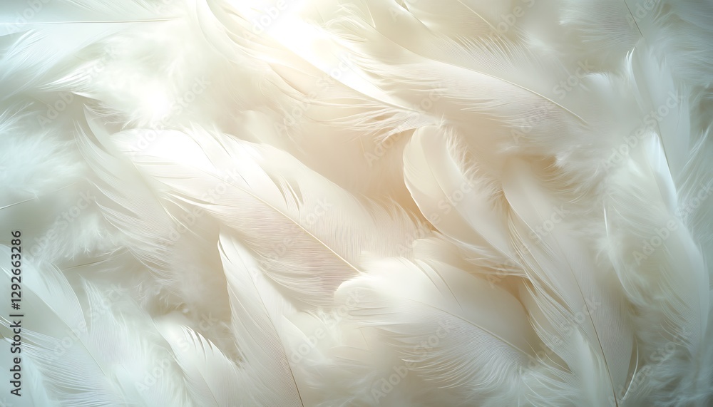 Fototapeta premium Soft white feathers, sunlight, texture background