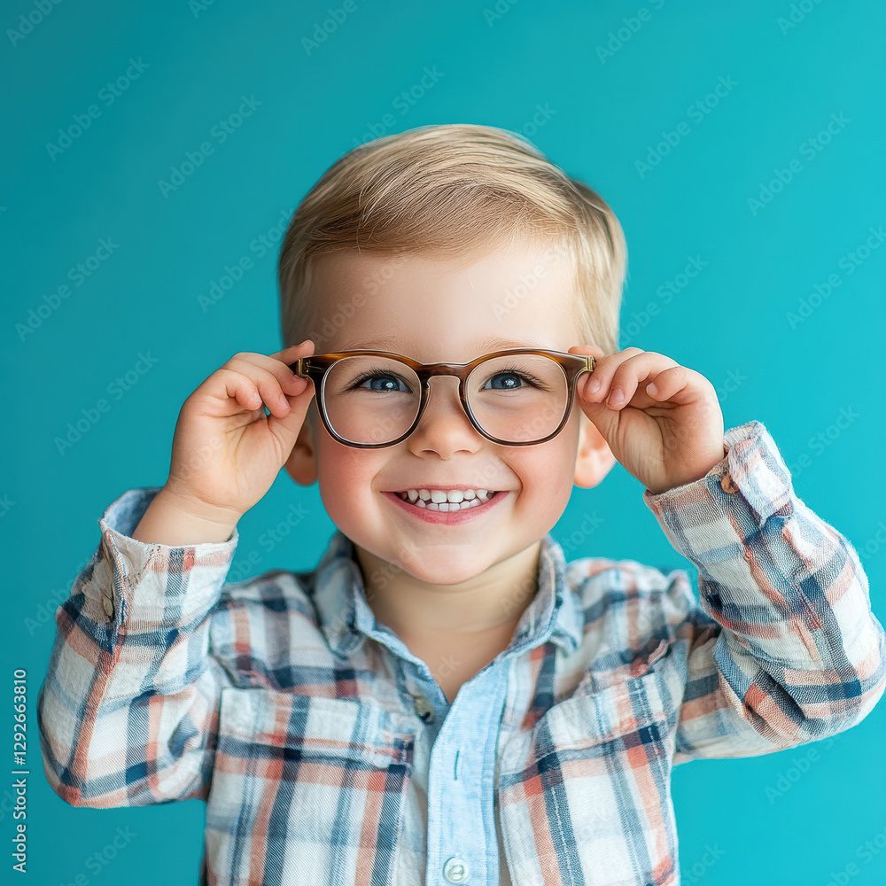 Smiling child in glasses studio background portrait photography bright environment close-up view joyful expression Smiling child in glasses studio background portrait photography bright environment close-up view joyful expression