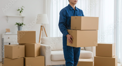 引っ越しや荷物の運搬・引越し業者・段ボール箱・リビング