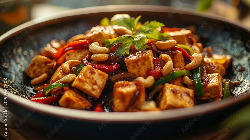 tofu stir fry with cashews and colorful peppers red soy eat food nuts dish meal green sauce tofu stir fry with cashews and colorful peppers red soy eat food nuts dish meal green sauce