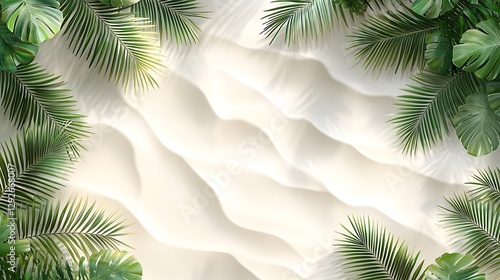 Tropical beach sand, palm leaves, sunlight