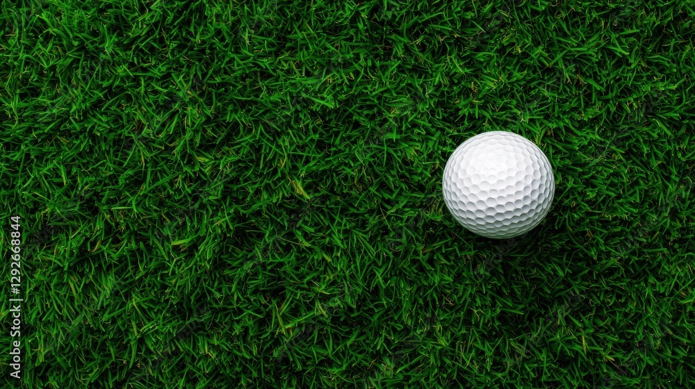Golf ball resting on lush green grass surface. Golf ball resting on lush green grass surface.