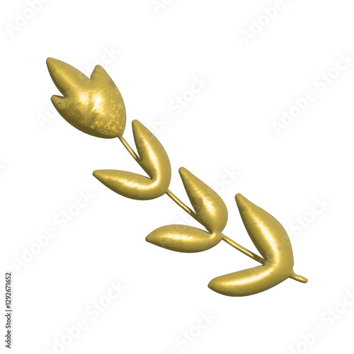3D Rendered Golden Floral Branch for a Design Element