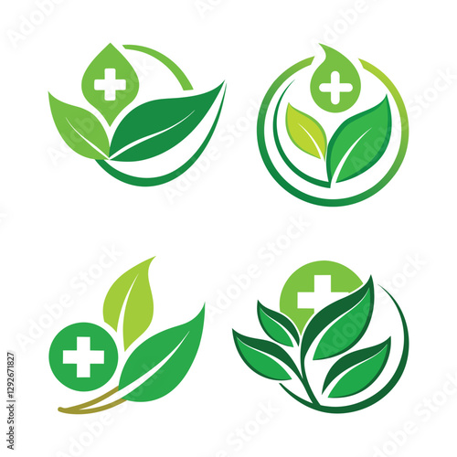 set of green leaf eco icons healthy life logo vector design