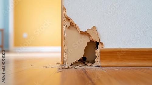 Damaged drywall corner with exposed interior, highlighting the need for home repair and pest control