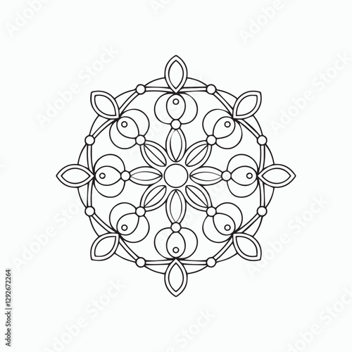 abstract floral ornament. Floral Mandala Coloring Page – Intricate Line Art Illustration