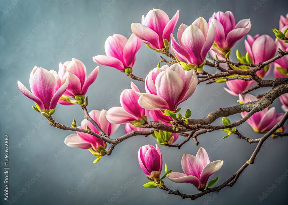 Obraz premium Aerial perspective of a branching pink magnolia, capturing floral detail.