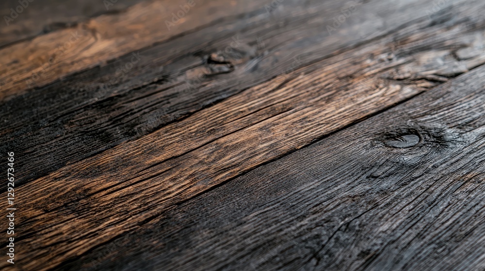 Obraz premium Close-up view of dark wood planks, ideal for showcasing textures