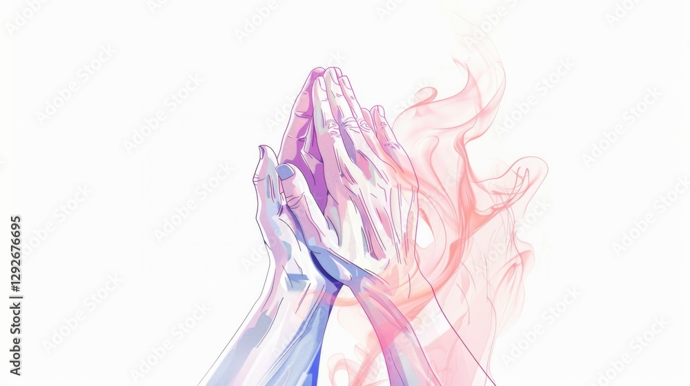 Fototapeta premium Clasped Hands Drawing with Smoke Effect