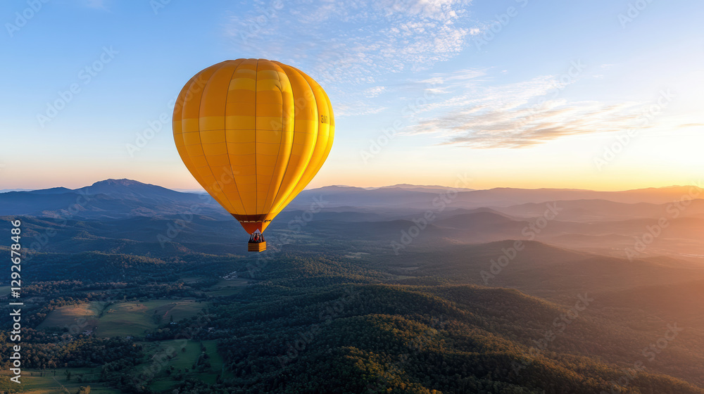 Fototapeta premium scenic hot air balloon ride at sunrise over mountains and valleys