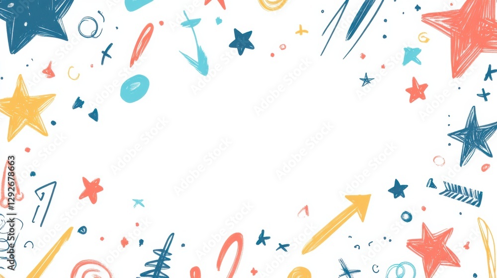 Hand-Drawn Stars, Arrows, and Scribbles Bordering White Space Hand-Drawn Stars, Arrows, and Scribbles Bordering White Space