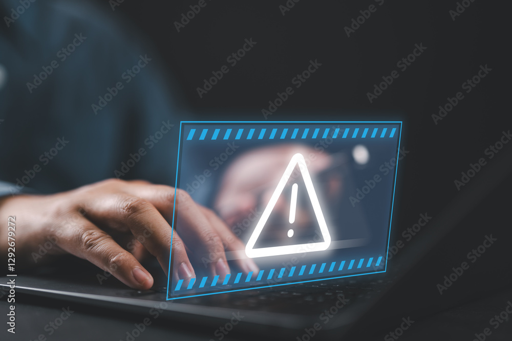 Fotografie Cybersecurity, System warning hacked alert, Protection against personal data hac